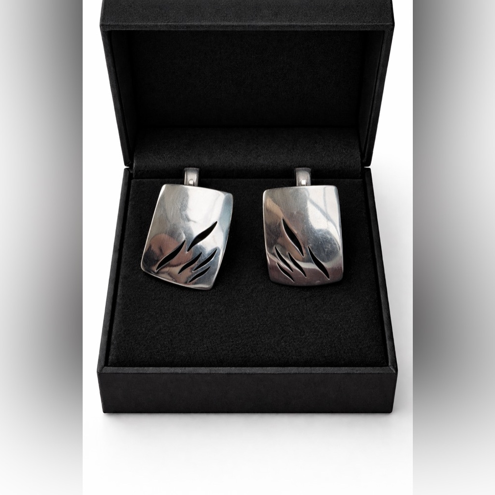 Chunky Silver Modernist Statement Earrings, Pierced, Maker Marked